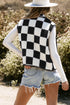 Casual Checkered Print Fleece Sherpa Collared Vest
