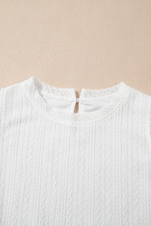 Solid Textured Lace Tank Top And Drawstring Short Sets