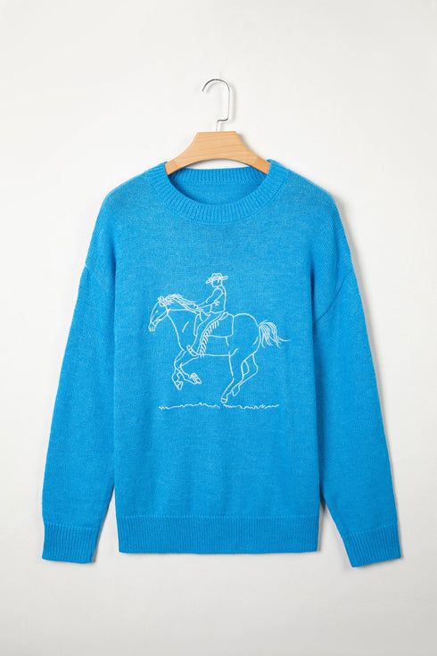 Acrylic Western Embroidery Drop Shoulder Pullover Sweater