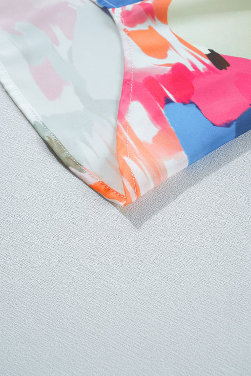 Abstract Floral Print Ruffle Detail Button Down Shirt