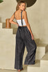 Washed Frayed Exposed Seam Wide Leg Denim Overall Jumpsuit