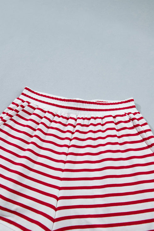Stripe Scallop Trim Casual Shorts Set