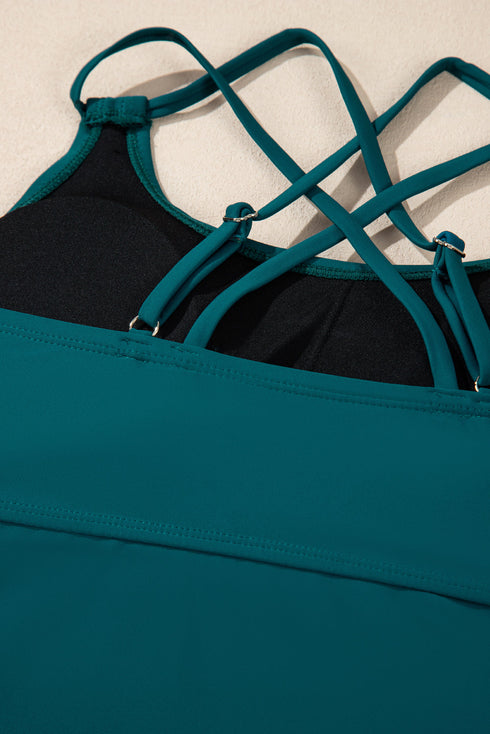 Ruched Side Tie Strap Leaf Print Tankini Set