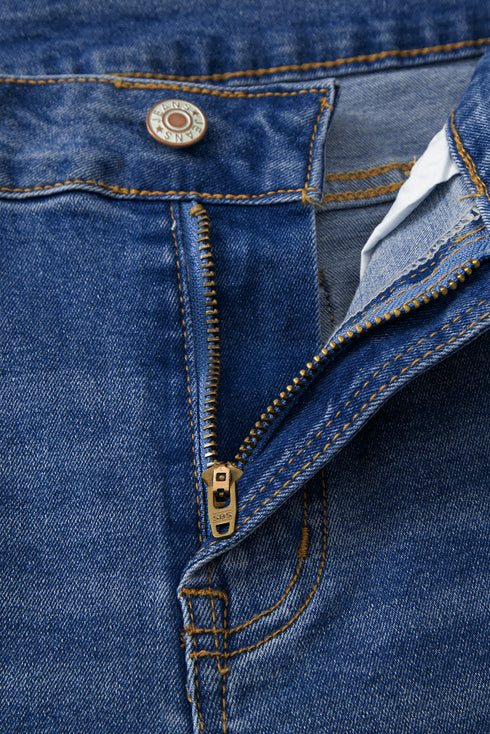 High Rise Straight Loose Raw Hem Cuffed Jeans