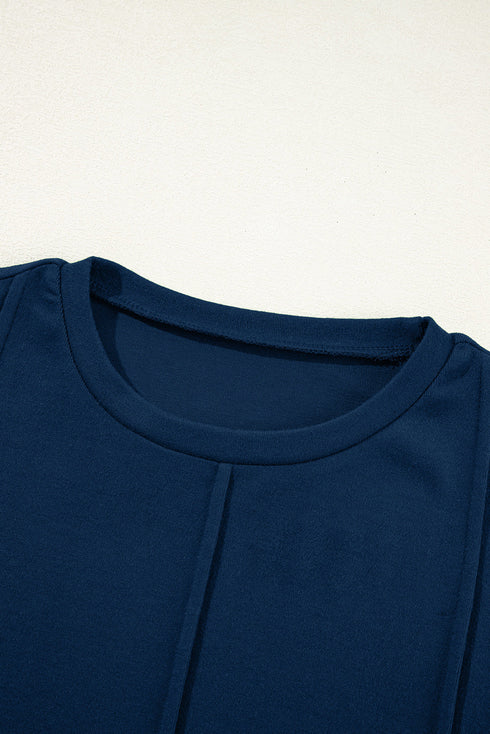 Exposed Seam Detail Crew Neck Long Sleeve Top