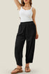 Solid Elastic Waist Asymmetrical Hem Loose Capri Pants