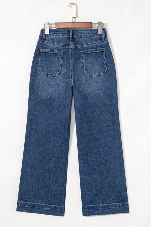 Cropped High Rise Wide Leg Stretch Denim Jeans