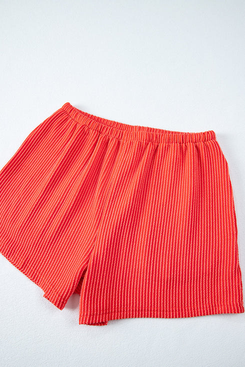 Corded Ribbed Knit Loose Fit Tee And Short Set