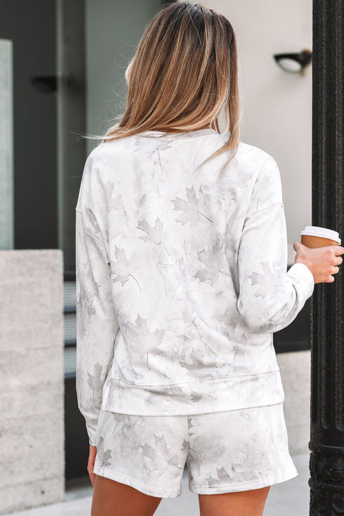 Abstract Camo Print Pullover Top And Casual Short Set