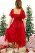 Tiered Tulle Smocked Bodice Puff Sleeve Maxi Dress