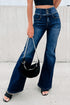 Button Detail Elastic Wide Waistband Flare Denim Jeans