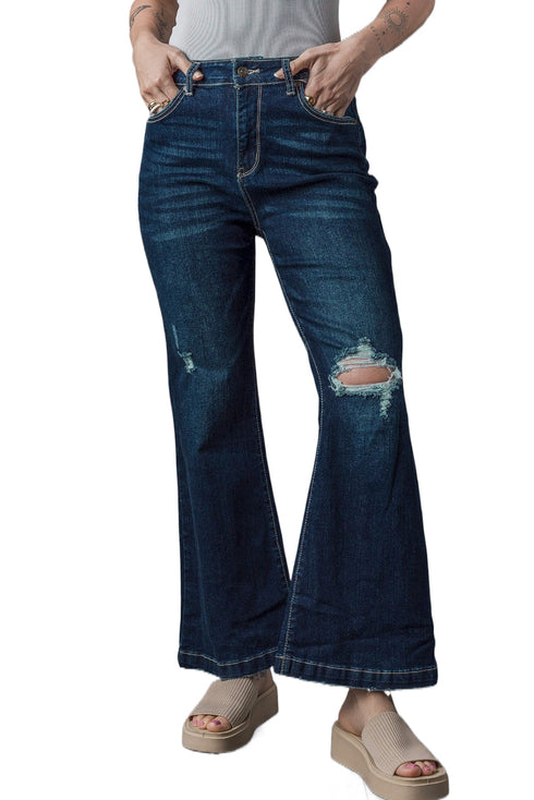 High Rise Ripped Straight Leg Western Denim Jeans
