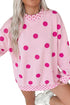 Mock Neck Polka Dot Print Oversized Tunic Sweatshirt