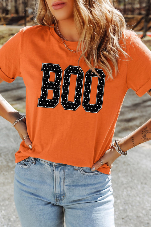 Boo Slogan Polka Dot Short Sleeve Round Neck Tee