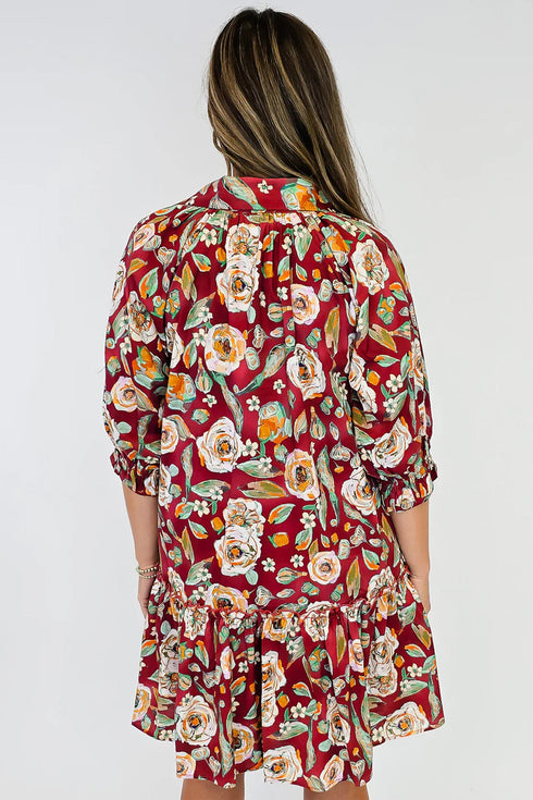 Floral Print Half Sleeve Short Shift Dress