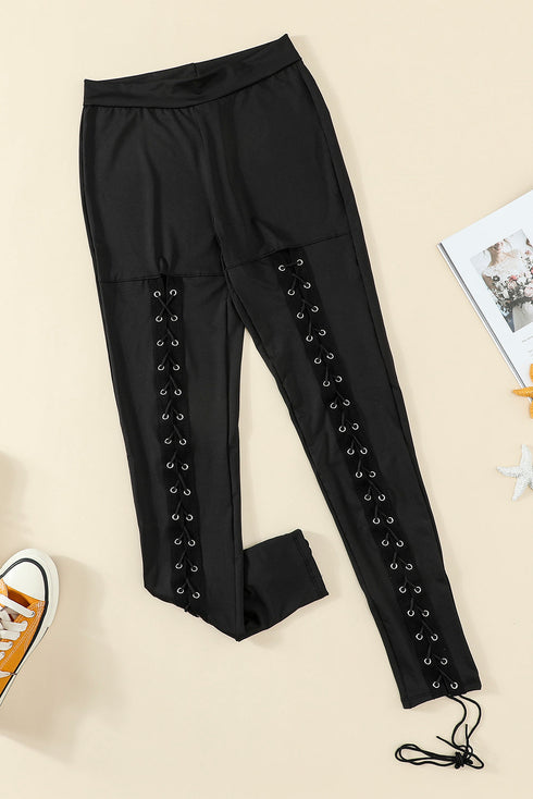 Exclusive Grommet Lace Up Front Statement Leggings