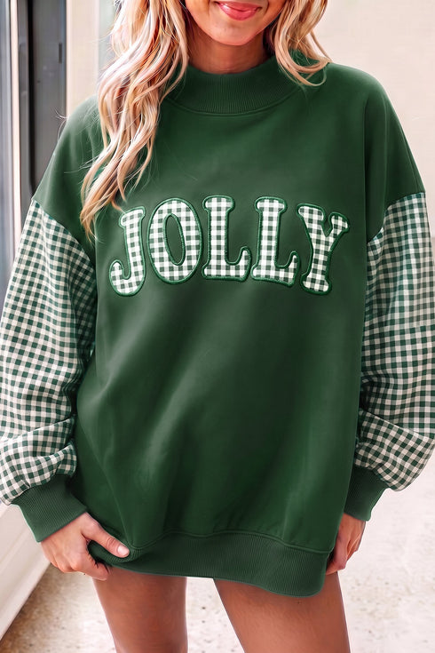 Gingham Pattern Applique Oversized Silhouette Pullover Sweatshirt