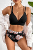 Ribbed Double Strap Tropical High Waist Bikini Set