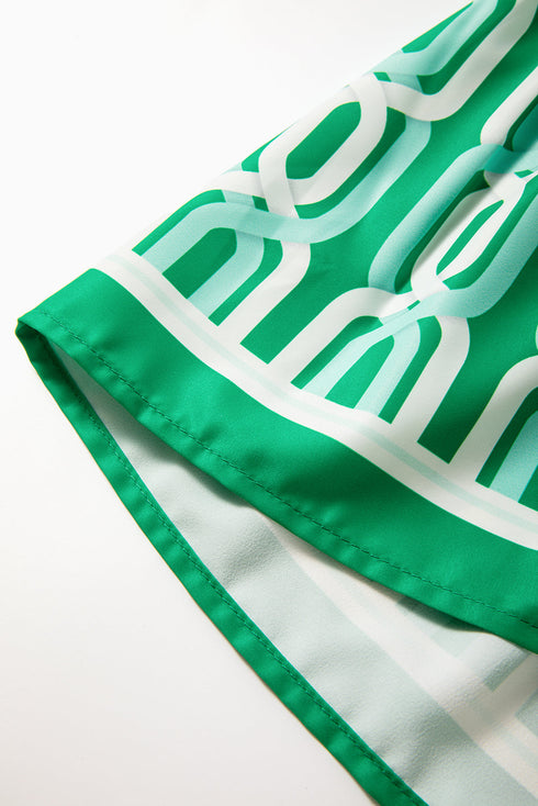 Abstract Patterned V Neck Puff Short Sleeve Mini Dress