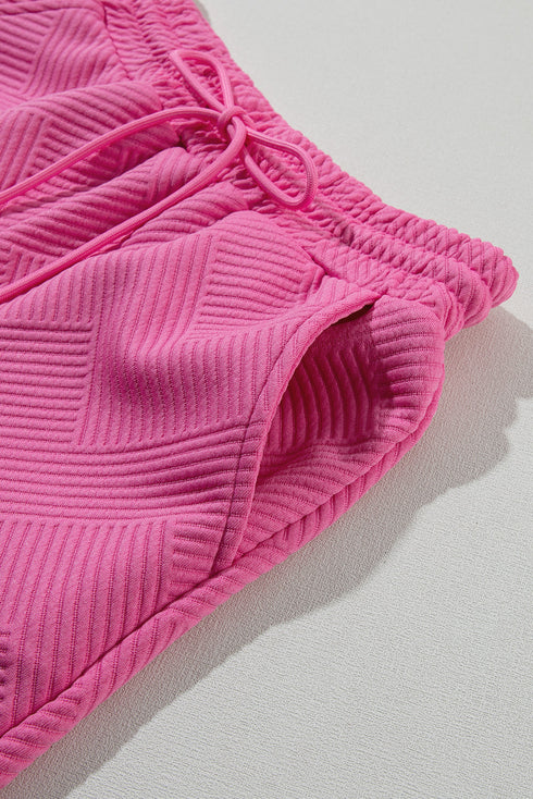 Minimalist Textured Drawstring Two Piece Short Sets