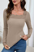 Polyester Ribbed Lace Neck Long Sleeve Top