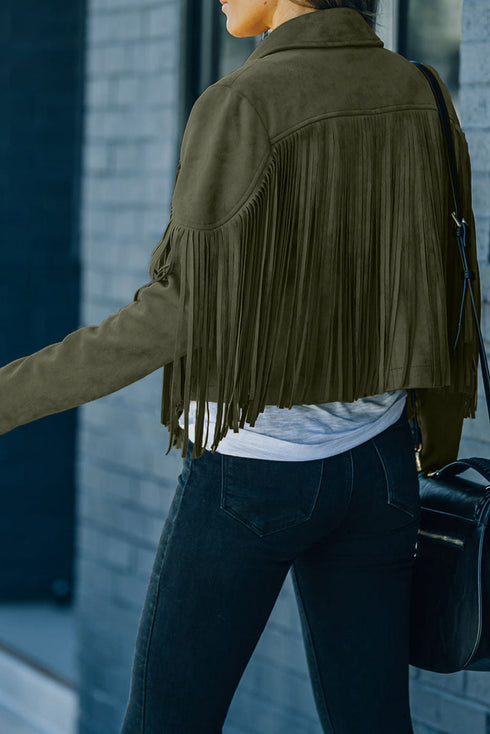 Cropped Faux Suede Western Fringe Tassel Jacket