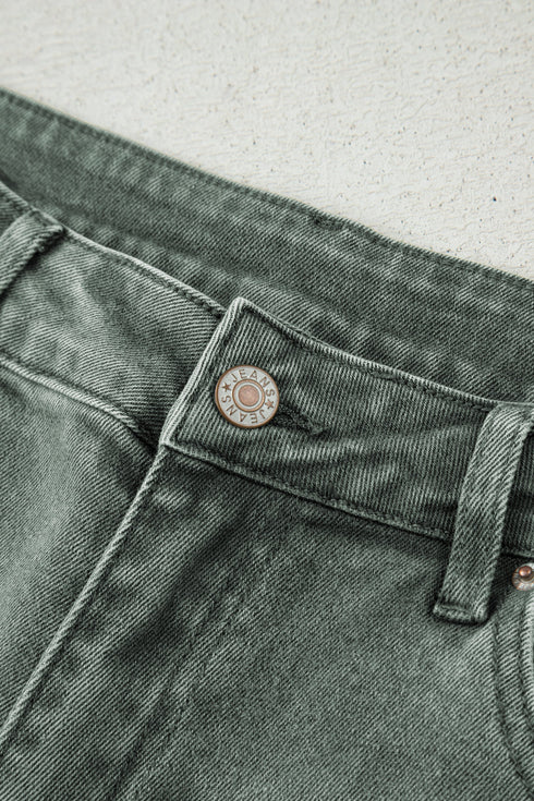 Distressed Raw Edge Wide Leg Denim Jeans