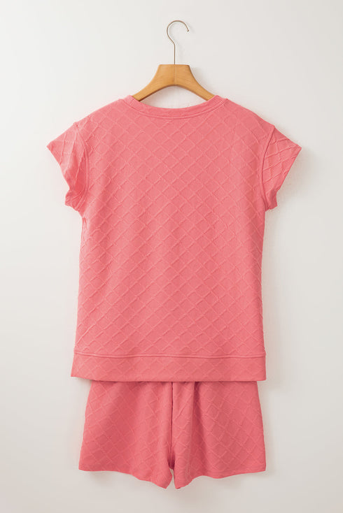 Textured Checkered Tee And Drawstring Short Sets