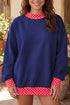 Mock Neck Plaid Pattern Trim Oversized Sweatshirt