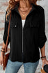 Collared Tab Sleeve Zip Up Flap Detail Casual Jacket