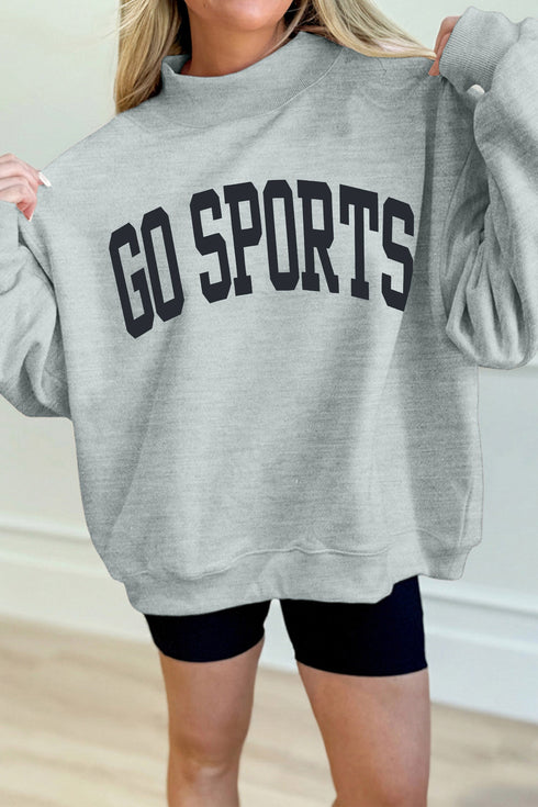 Bold Athletic Letter Graphic Mock Neck Sweatshirt
