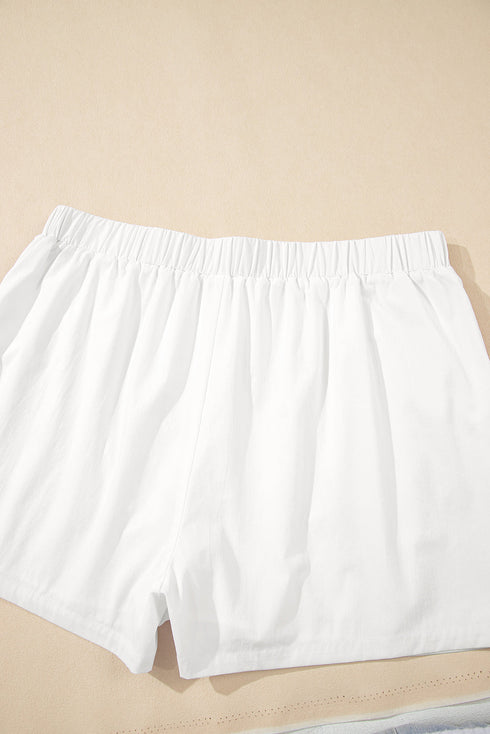 Solid Bow Decor Pocket Detail Plus Size Shorts