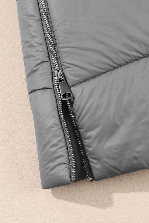 Exclusive Solid Long Quilted Hooded Puffer Vest