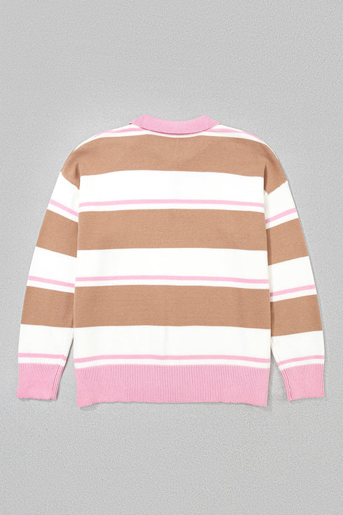Striped V Neck Long Sleeve Tunic Sweater