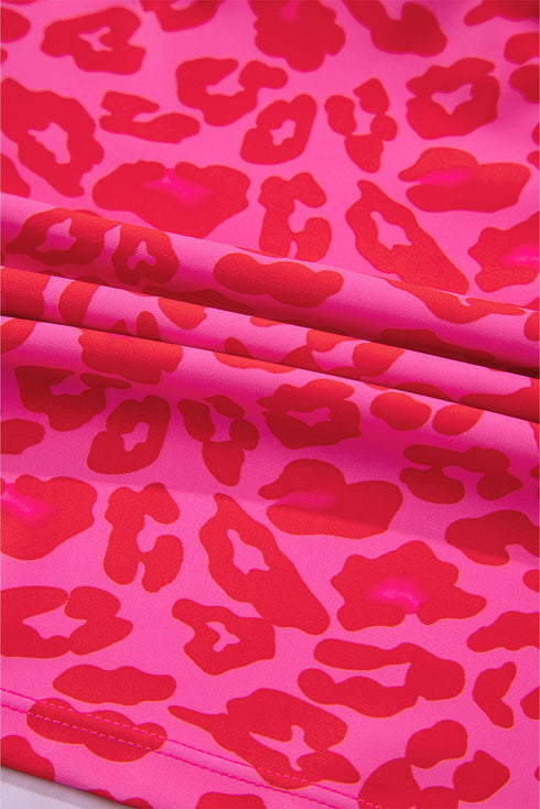 Leopard Print Asymmetrical Strap Swim Tankini Top