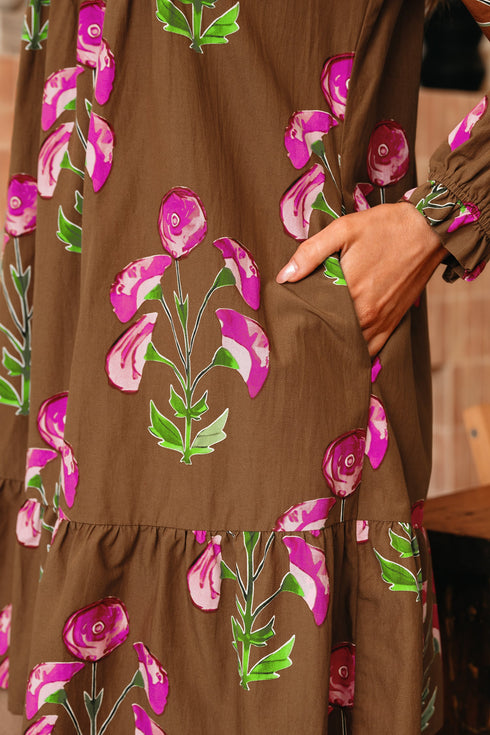 Bohemian Tunic Puff Sleeve Ruffled Babydoll Floral Dress