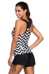 Zigzag Print Mesh Yoke Sleeveless Tankini Top
