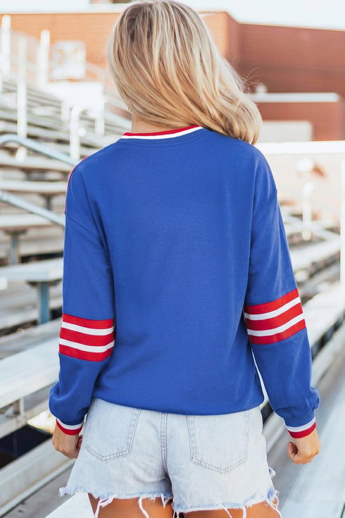 Abstract Racing Graphic Embroidered Patchwork Long Sleeve Sweatshirt