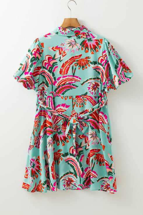 Abstract Lace-up High Waist Buttoned Mini Dress