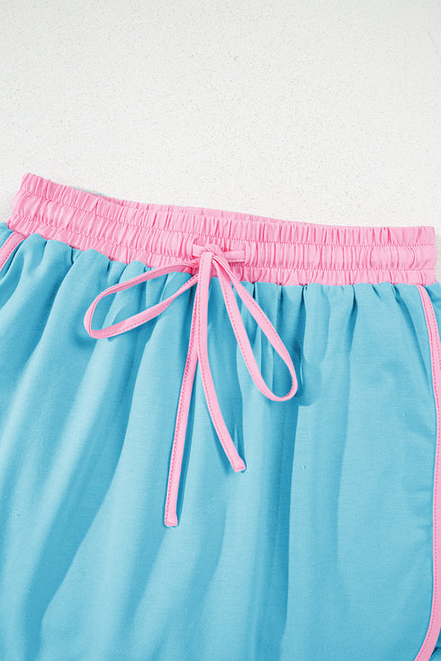 Contrast Trim Drop Shoulder Two Piece Skort Set