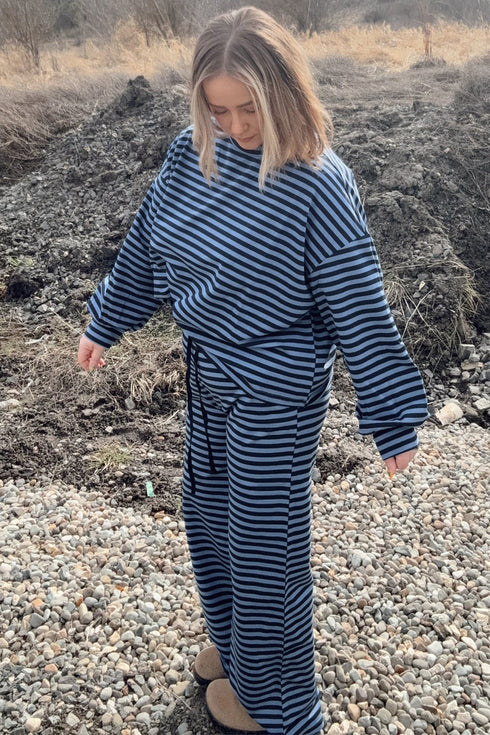 Striped Long Sleeve Drawstring Waist Loungewear Set