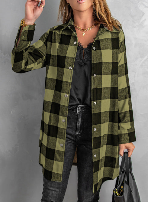Turn Down Collar Casual Plaid Print Shacket