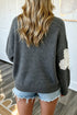 Beaded Floral Motif Accent Round Neck Sweater