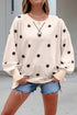 Polka Dot Loose Long Sleeve Split Hem Pullover Top