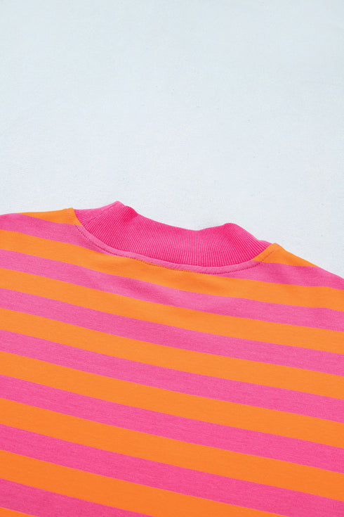 Striped Patchwork Mock Neck Pullover Dress Set
