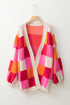 Checkered Drop Shoulder Exposed Seam Open Front Cardigan