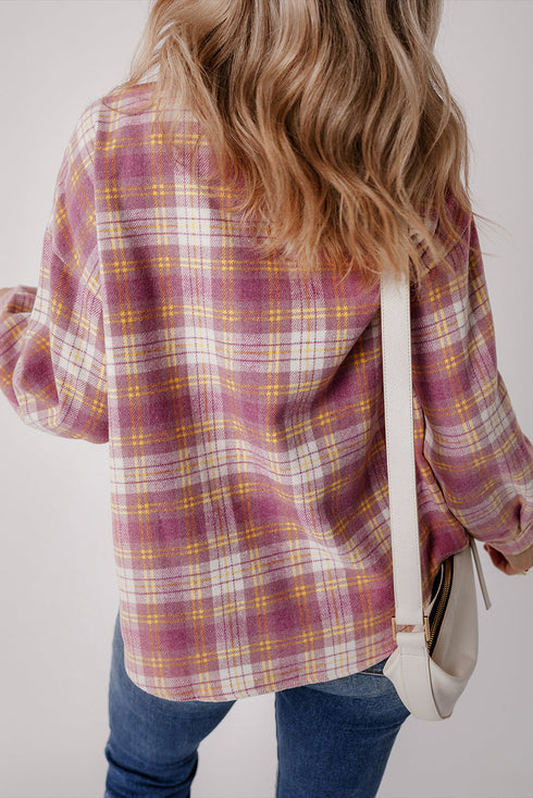 Casual Plaid Print Chest Pocket Long Sleeve Shacket