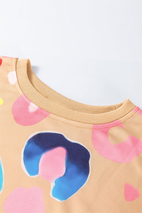 Abstract Animal Print Balloon Sleeve Crew Neck Sweatshirt
