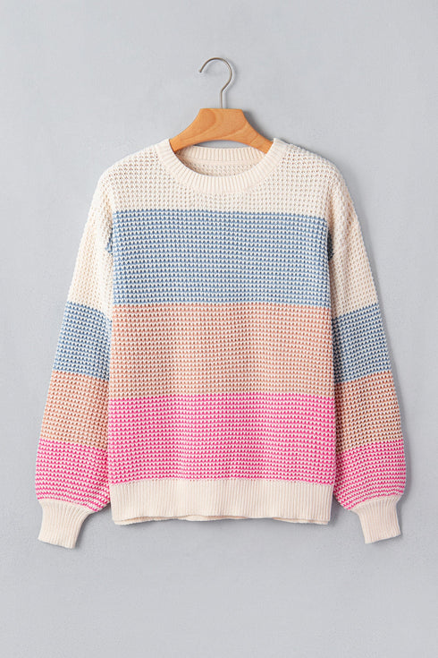 Round Neck Drop Shoulder Long Sleeve Pullover Sweater