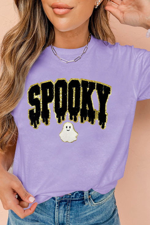 Short Sleeve Round Neck Ghost Letter Print Tee